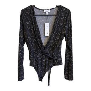 Veronica M | Women's Black Floral Bodysuit | Size Medium | NWT | 0890